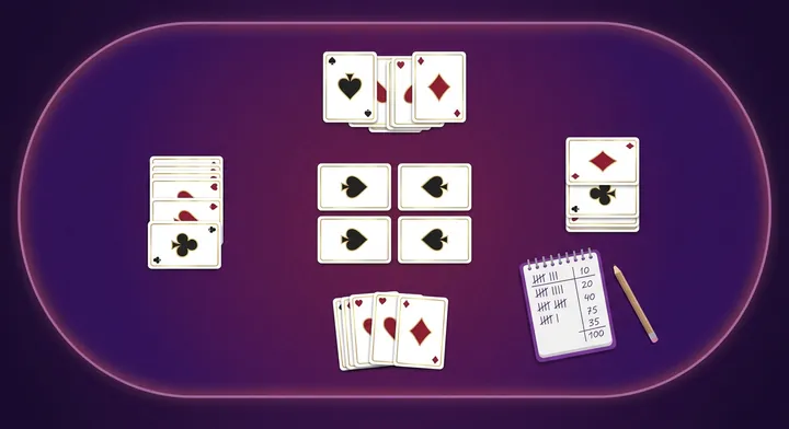 A spades score pad recording bids, tricks, bags and running totals in Blind Spades