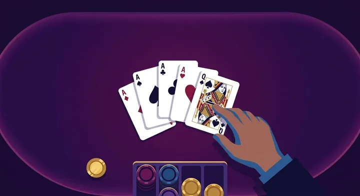 A completed trick of four cards being swept up by the winner in 10 for 200