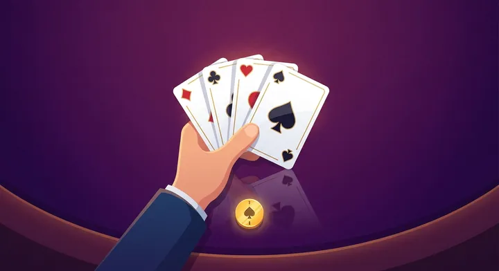 A player announcing a spades bid while holding a fanned hand of thirteen cards in Mirror Spades