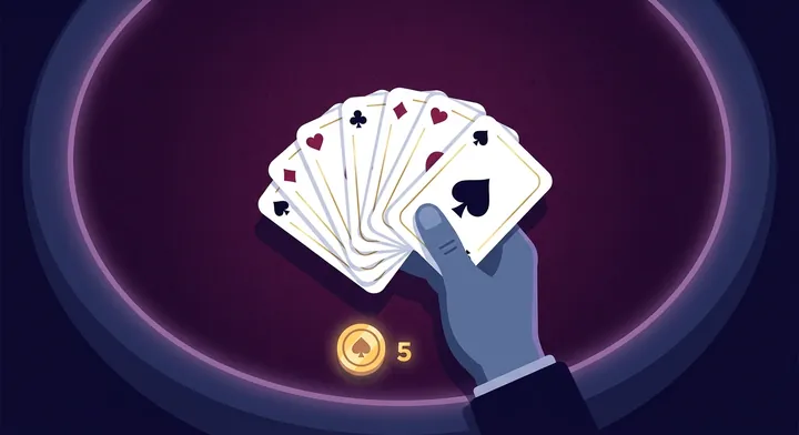 A player announcing a spades bid while holding a fanned hand of thirteen cards in 6-Player Spades