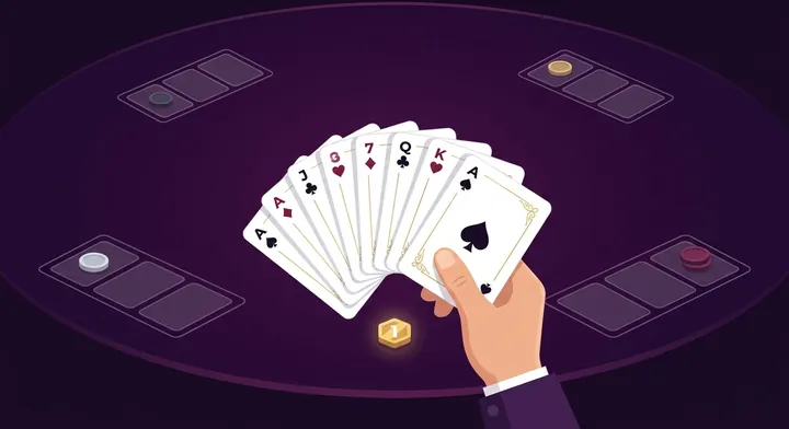 A player announcing a spades bid while holding a fanned hand of thirteen cards in Solo Spades