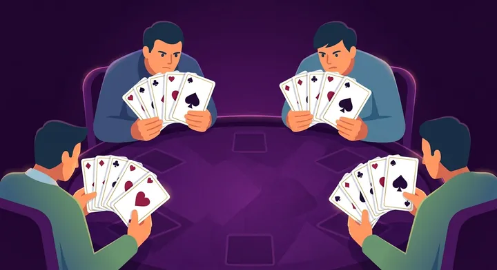 Four players in a cutthroat spades game, each playing for themselves in Solo Spades