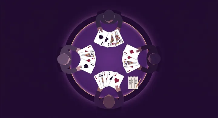 A spades score pad recording bids, tricks, bags and running totals in Solo Spades