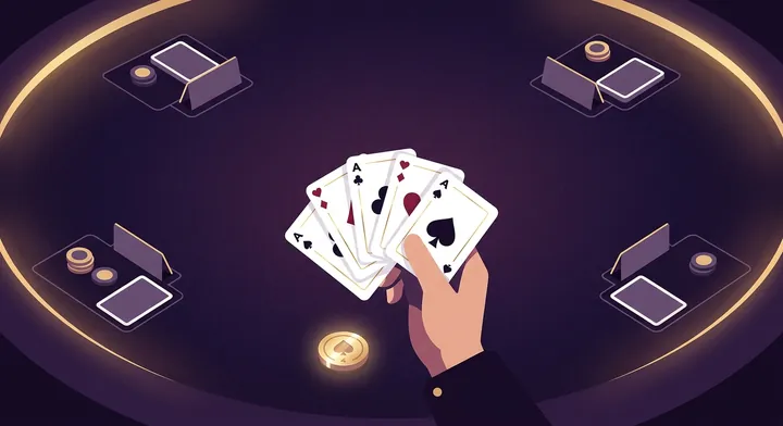 A player announcing a spades bid while holding a fanned hand of thirteen cards in Partnership Spades