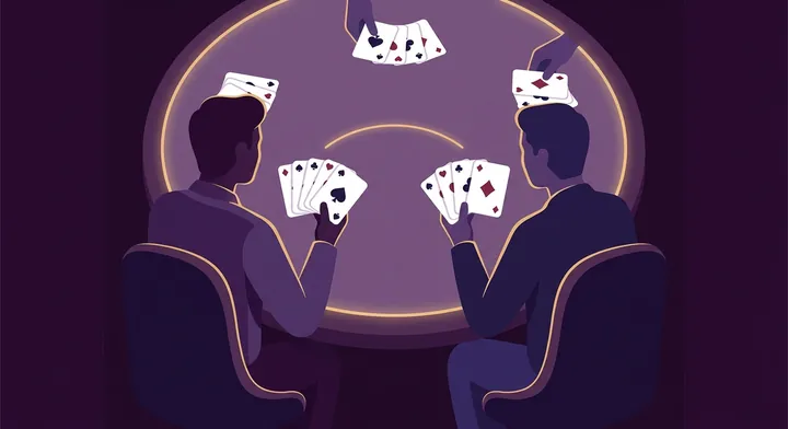 Two partners seated across a spades table, working together on a shared bid in Partnership Spades