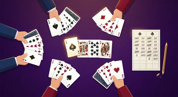 A spades score pad recording bids, tricks, bags and running totals in Partnership Spades