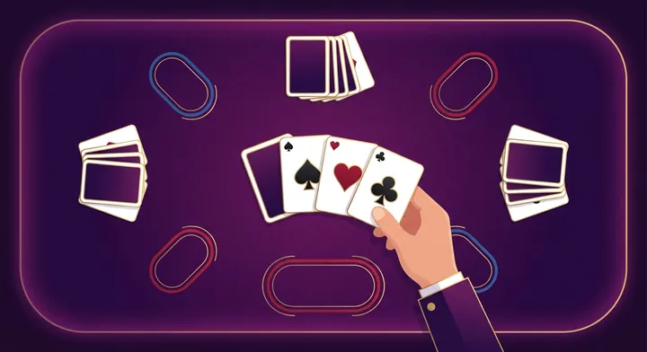 A completed trick of four cards being swept up by the winner in Partnership Spades