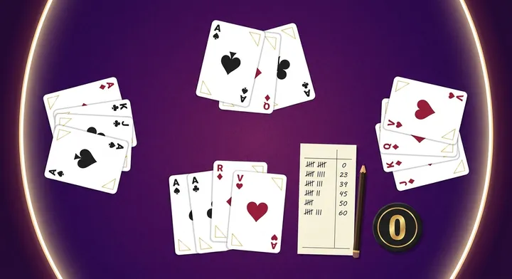 A spades score pad recording bids, tricks, bags and running totals in Suicide Spades