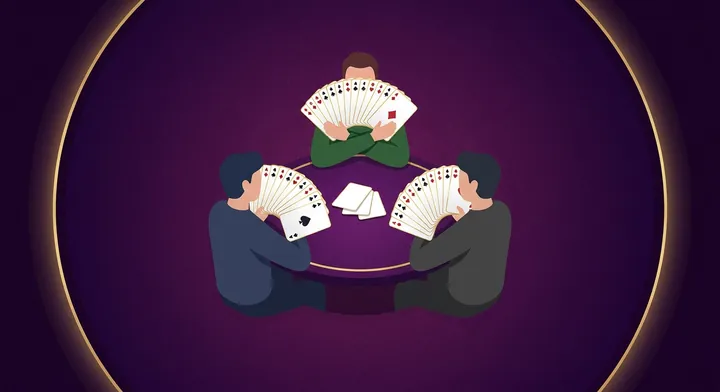 Four players in a cutthroat spades game, each playing for themselves in 3-Player Spades