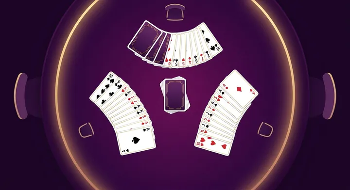 Three players at a spades table, each dealt a hand of seventeen cards in 3-Player Spades