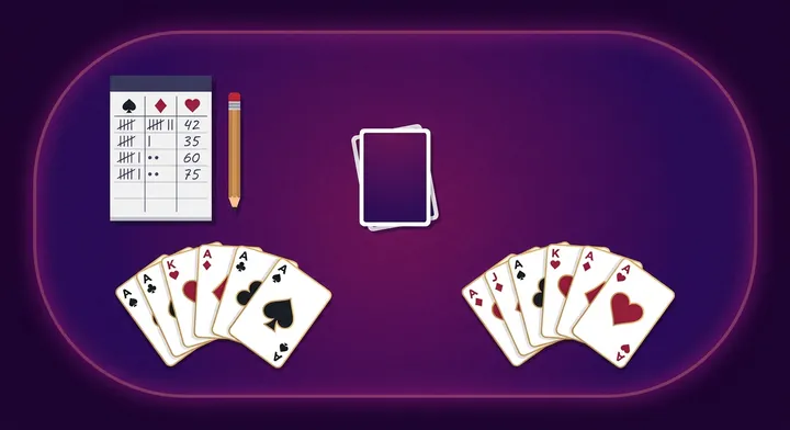 A spades score pad recording bids, tricks, bags and running totals in 2-Player Spades