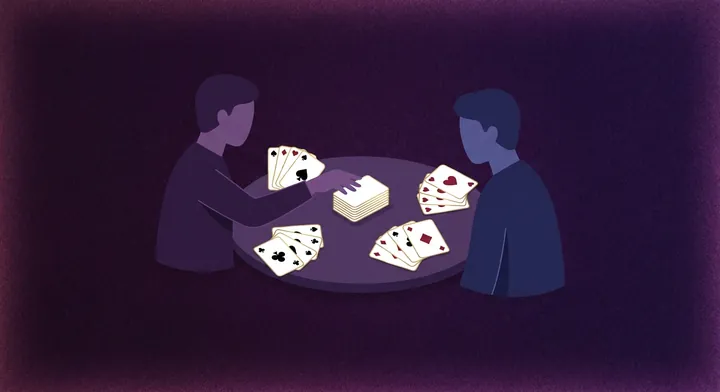 Two players drawing from the stock to build their hands in a spades duel in 2-Player Spades