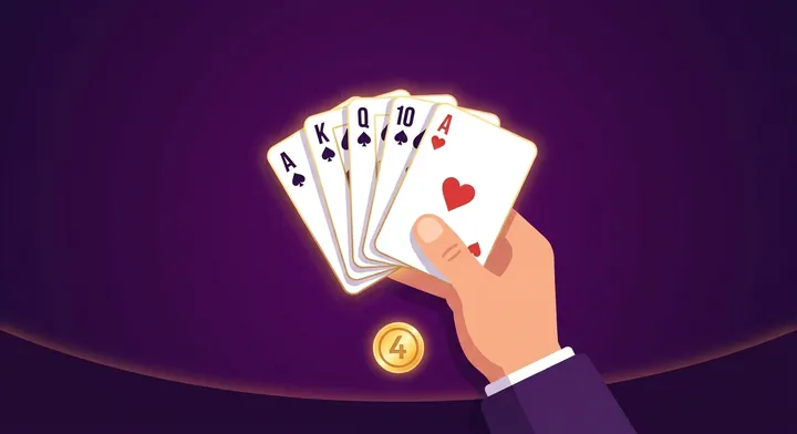 A player announcing a spades bid while holding a fanned hand of thirteen cards in Whiz Spades