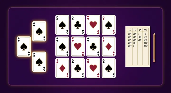 A spades score pad recording bids, tricks, bags and running totals in Whiz Spades